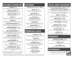 Upland Spring Menu - 2023 - Pizza - 2